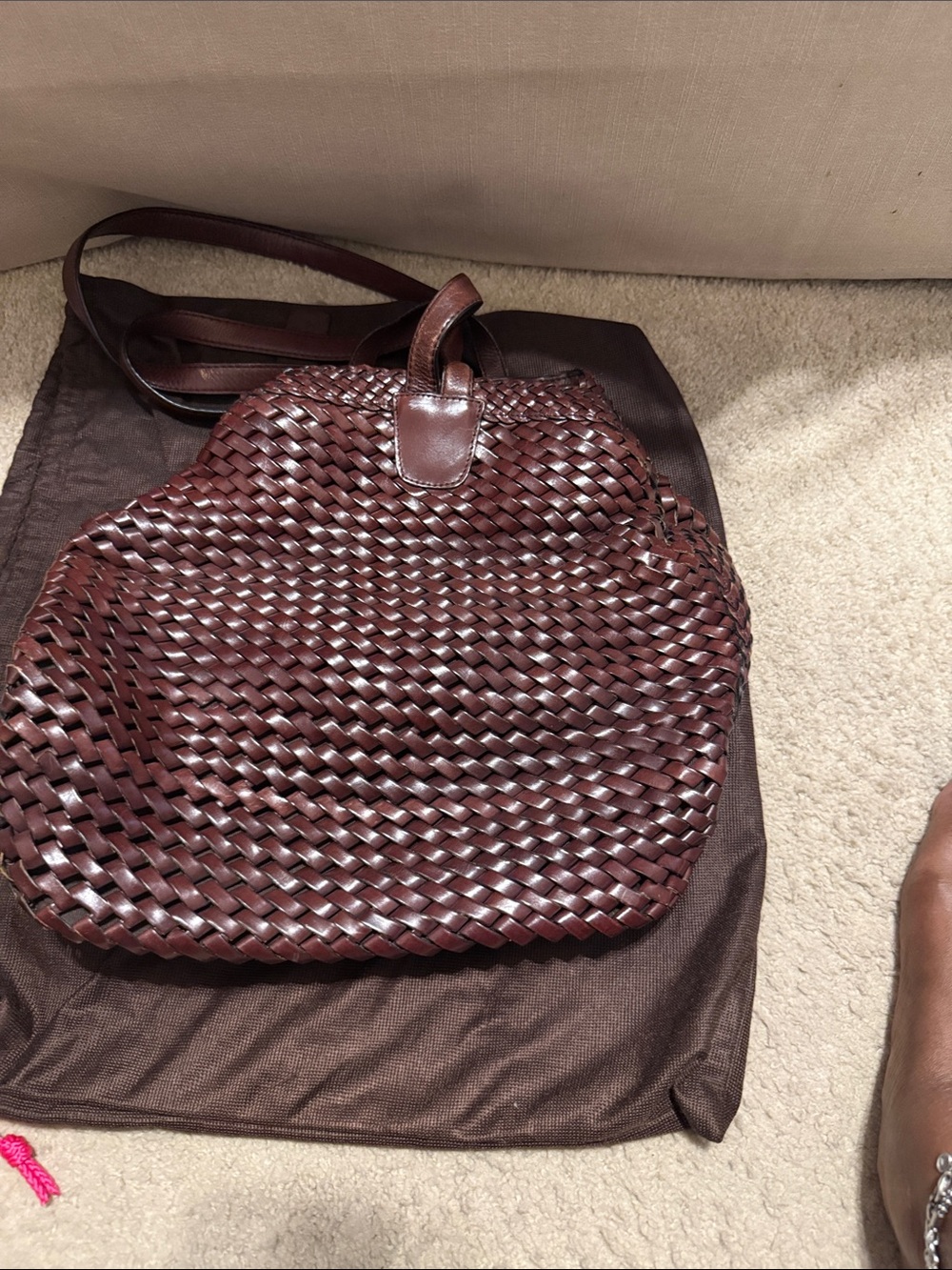 HOBO Woven Leather Messenger Bag in Dark Brown - Picture 1 of 2